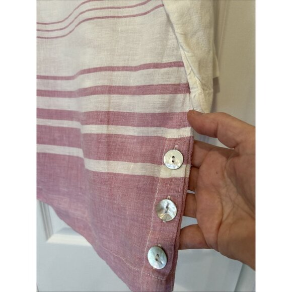 Sigrid Olsen Womens Blouse Tunic L Linen Pink White Stripe Pullover Beach - Picture 4 of 9